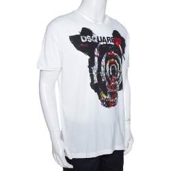 Pre Owned Dsquared2 White Psychedelic Print Cotton Jersey T- Shirt XL