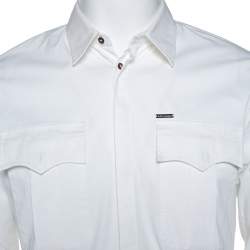 Pre Owned Dsquared2 White Stretch Cotton Pocket Detail Long Sleeve Shirt L