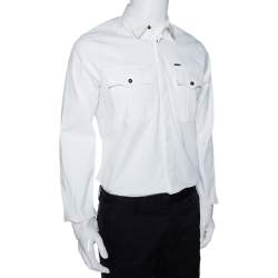 Pre Owned Dsquared2 White Stretch Cotton Pocket Detail Long Sleeve Shirt L