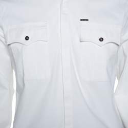 Pre Owned Dsquared2 White Stretch Cotton Pocket Detail Long Sleeve Shirt L