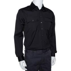Pre Owned Dsquared2 Black Stretch Cotton Pocket Detail Long Sleeve Shirt L