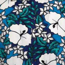 Pre Owned Dsquared2 Blue Poplin Hawaiian Print Metal Collar Detail Shirt L