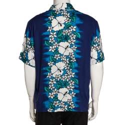 Pre Owned Dsquared2 Blue Poplin Hawaiian Print Metal Collar Detail Shirt L