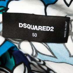Pre Owned Dsquared2 Blue Poplin Hawaiian Print Metal Collar Detail Shirt L