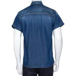 Dsquared2 Blue Denim Distressed Patch Detail Short Sleeve Shirt XS