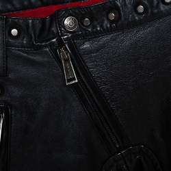 Dsquared2 Black Calf Leather Patch Detail Biker Pants L 