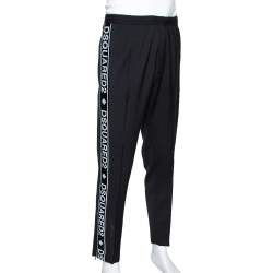 Dsquared2 Black Wool Blend Logo Stripe Detail Joggers L