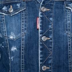 Pre Owned Dsquared2 Blue Distressed Light Wash Denim Fitted Jacket L 
