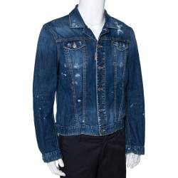 Pre Owned Dsquared2 Blue Distressed Light Wash Denim Fitted Jacket L 