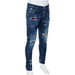Pre Owned Dsquared2 Blue Distressed Denim Patched Classic Kenny Twist Jeans M