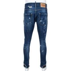 Pre Owned Dsquared2 Blue Distressed Denim Patched Classic Kenny Twist Jeans M
