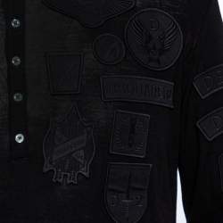 Dsquared2 Black Wool Knit Badge Detailed Henley T-Shirt M