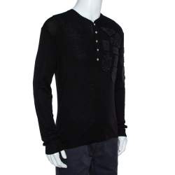 Dsquared2 Black Wool Knit Badge Detailed Henley T-Shirt M