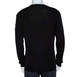 Dsquared2 Black Wool Knit Badge Detailed Henley T-Shirt M