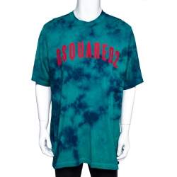 Pre Owned Dsquared2 Green Tie-Dye Cotton Slouch Fit T-Shirt XL