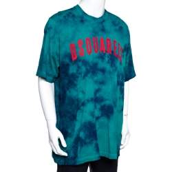 Pre Owned Dsquared2 Green Tie-Dye Cotton Slouch Fit T-Shirt XL