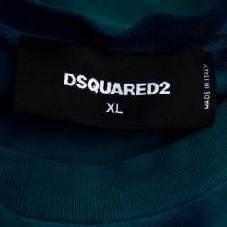 Pre Owned Dsquared2 Green Tie-Dye Cotton Slouch Fit T-Shirt XL
