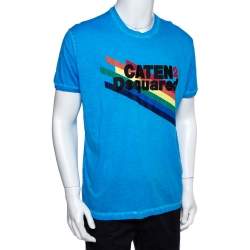 Pre Owned Dsquared2 Blue Cold Pigment Dyed Rainbow Print T-Shirt XXL