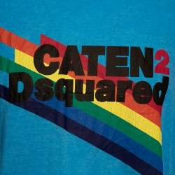 Pre Owned Dsquared2 Blue Cold Pigment Dyed Rainbow Print T-Shirt XXL