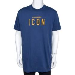 Pre Owned Dsquared2 Blue Cotton Jersey Icon Embroidered T-Shirt 3XL
