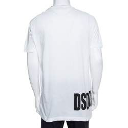 Pre Owned Dsquared2 White Logo Print Cotton Long Cool Fit T-Shirt XXL