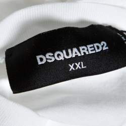 Pre Owned Dsquared2 White Logo Print Cotton Long Cool Fit T-Shirt XXL