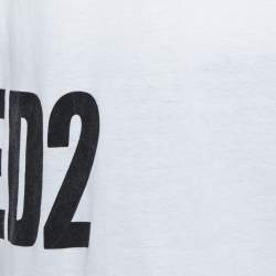 Pre Owned Dsquared2 White Logo Print Cotton Long Cool Fit T-Shirt XXL