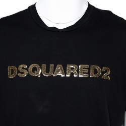 Pre Owned Dsquared2 Black Cotton Logo Sequinned Long Cool Fit T-Shirt XXL