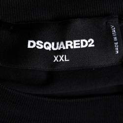 Pre Owned Dsquared2 Black Cotton Logo Sequinned Long Cool Fit T-Shirt XXL