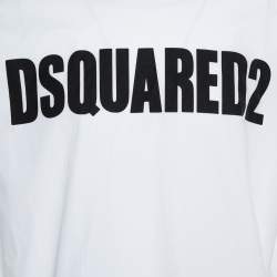Pre Owned Dsquared2 White Logo Print Cotton Long Sleeve Shirt XL