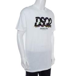 Pre Owned Dsquared2 White Cotton Logo Print T-Shirt XXL 