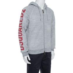 Dsquared2 Grey Cotton Logo Printed Distressed Hoodie Sweatshirt S