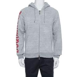 Dsquared2 Grey Cotton Logo Printed Distressed Hoodie Sweatshirt S