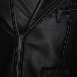 Pre Owned Dsquared2 Black Leather Quilted Panel Detail Zip Front Jacket M