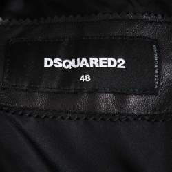 Pre Owned Dsquared2 Black Leather Quilted Panel Detail Zip Front Jacket M
