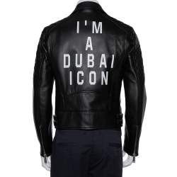 Pre Owned Dsquared2 Black Leather Quilted Panel Detail Zip Front Jacket M