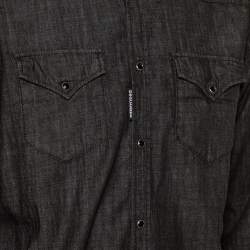 Pre Owned Dsquared2 Black Denim Pocket Detail Long Sleeve Shirt XL
