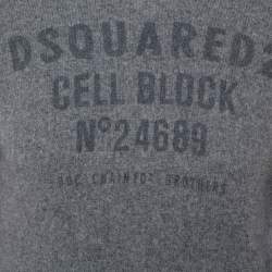 Dsquared2 Grey Wool Cell Block Printed Crewneck Sweater S