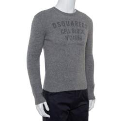 Dsquared2 Grey Wool Cell Block Printed Crewneck Sweater S