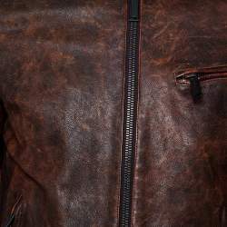 Pre Owned Dsquared2 Brown Leather Quilted Detail Zip Front Jacket M