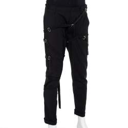 Pre Owned Dsquared2 Black Wool Harness Detail Biker Trousers L