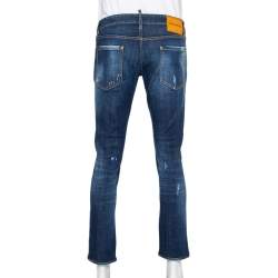 Pre Owned Dsquared2 Navy Blue Medium Wash Denim Distressed Jeans L