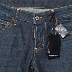 Pre Owned Dsquared2 Navy Blue Denim Distressed Tapered Leg Denim M