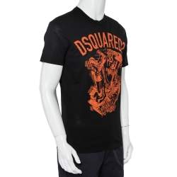 Pre Owned Dsquared2 Black Logo Graphic Printed Cotton Crewneck T-Shirt S