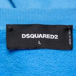 Dsquared2 Blue Cotton Knit Logo Cowboy Printed Crewneck Sweatshirt L