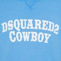 Dsquared2 Blue Cotton Knit Logo Cowboy Printed Crewneck Sweatshirt L