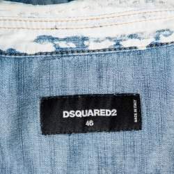 Dsquared2 Blue Denim Button Front Paneled Distressed Shirt S