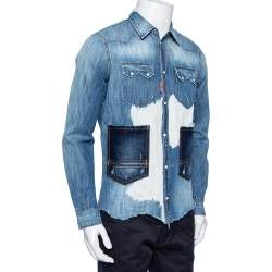 Dsquared2 Blue Denim Button Front Paneled Distressed Shirt S