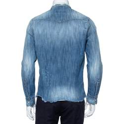 Dsquared2 Blue Denim Button Front Paneled Distressed Shirt S