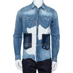 Dsquared2 Blue Denim Button Front Paneled Distressed Shirt S